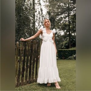 Petal & Pup White Floral-Embellished Maxi Dress